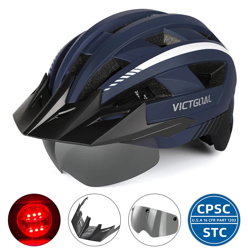 Safety Helmet,Men Women Visor Goggles LED Rear Light,Mountain,Bicycle  Racing Cycling Helmets