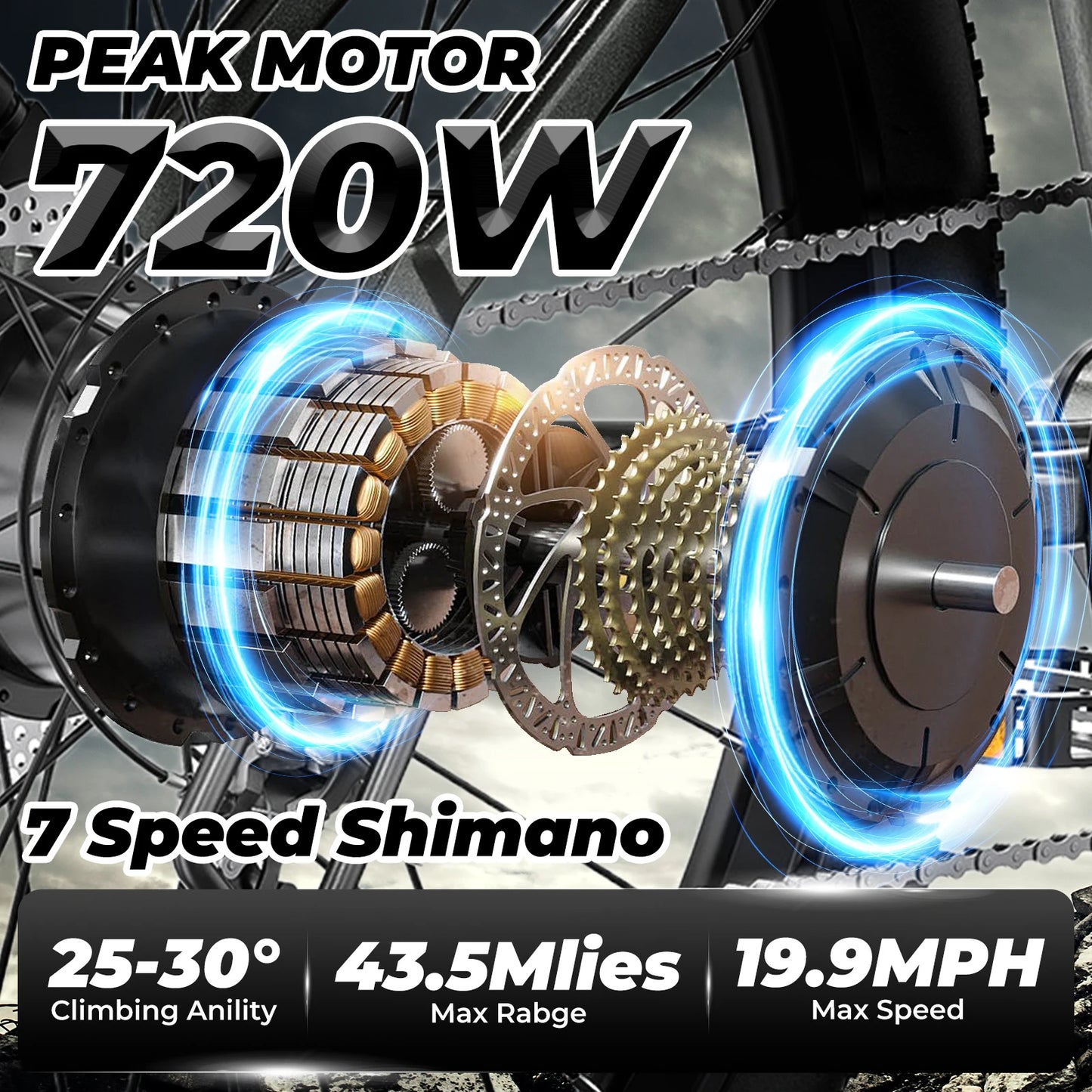 E-Bike 26" Peak 750W 20Mph 7-Speed Front Suspension With Break Lcd Display Electric Bicycle, Adult