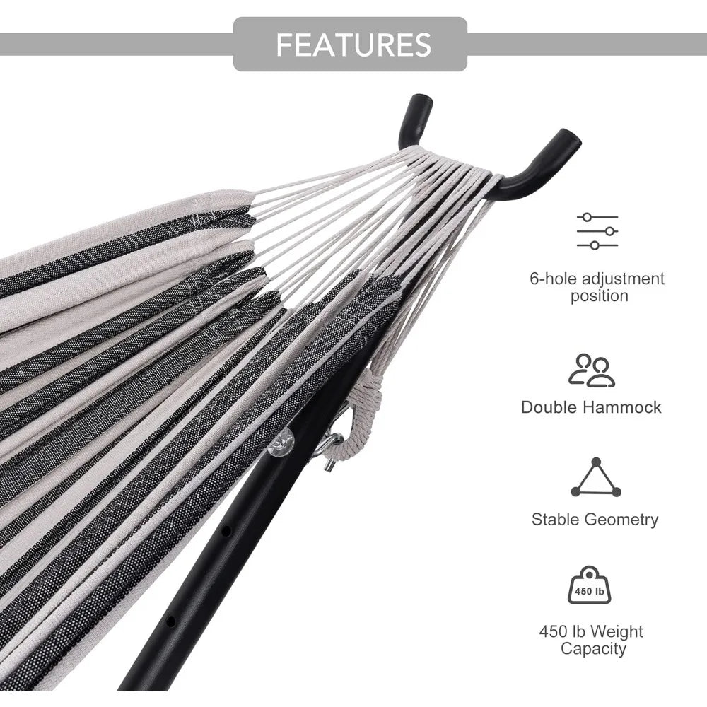 Hammock, Space Saving  steel Stand, Outside, Heavy Duty- 450 lb Capacity,Double Hammock