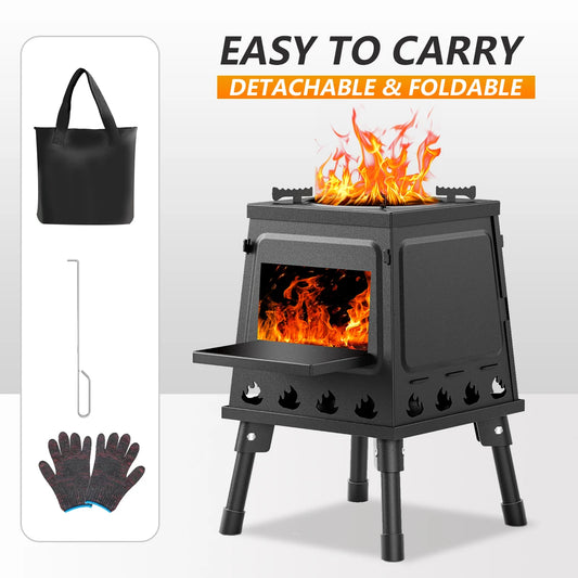 Wood Burning Camp Stove Portable Cast Iron Wood Stove For Outdoor Hiking Picnic BBQ Travel