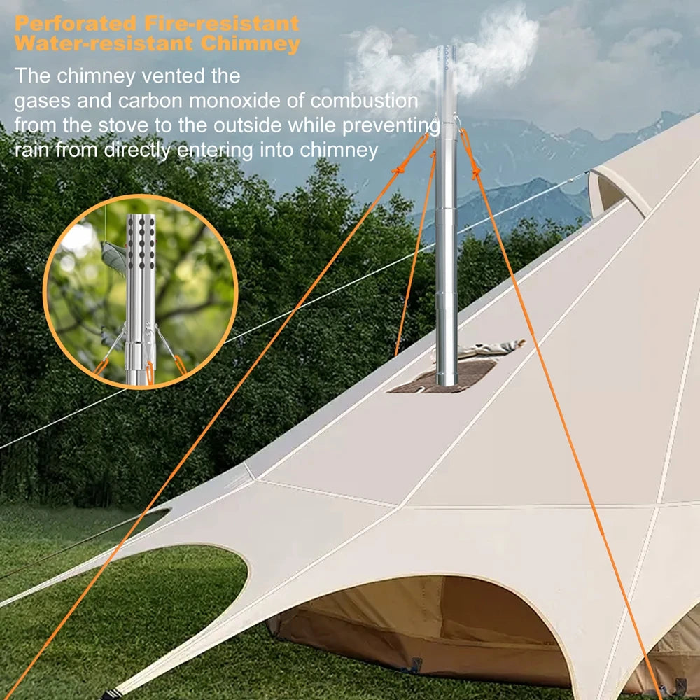 Portable Camping Wood Burning Stove Stainless Steel Tent Stove,7 Chimney Pipes Outdoor Camp Heating
