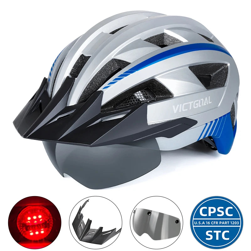 Safety Helmet,Men Women Visor Goggles LED Rear Light,Mountain,Bicycle  Racing Cycling Helmets