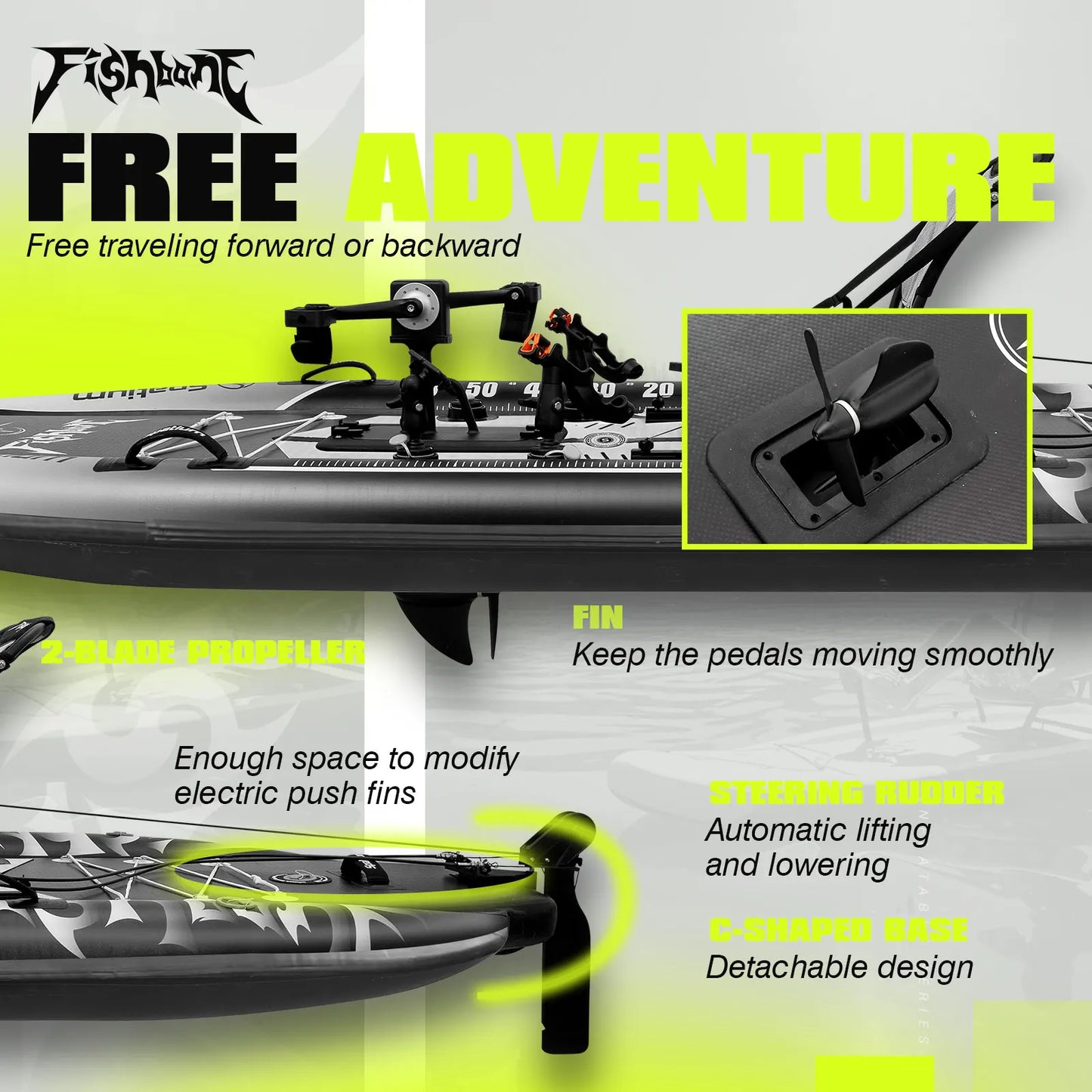 Fishing Kayak Boat Pedal Drive Siton Top Pedal Drive Kayak Orientation System, 11'*44"*4",Cap.507LBS