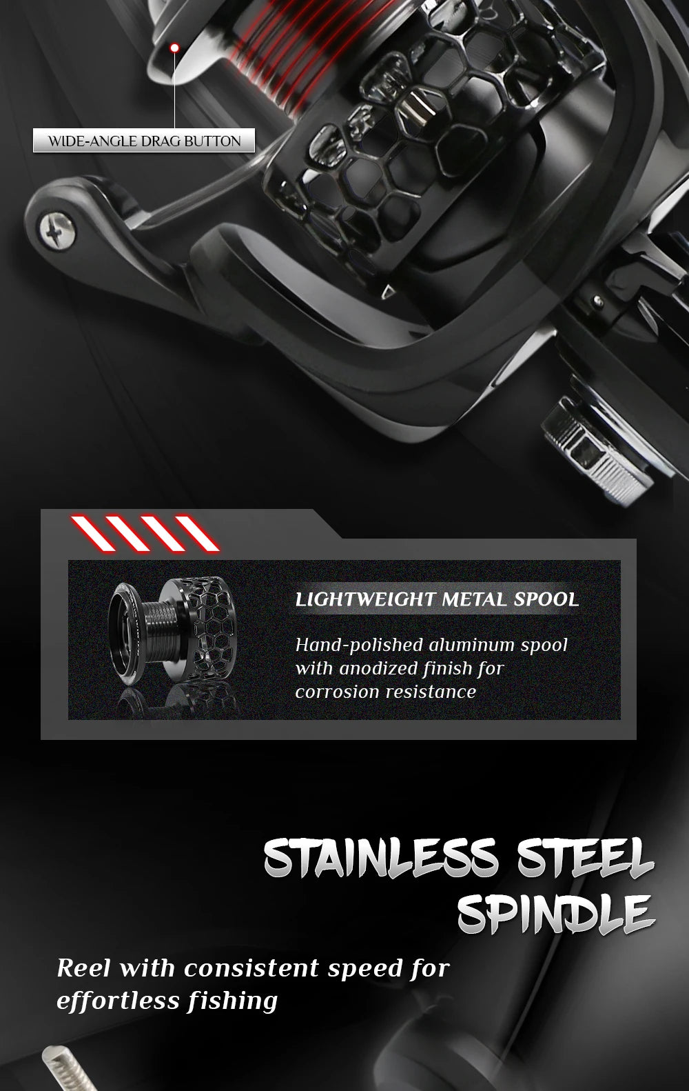 GTA2 Spinning Reel - 5+1 Bearings, 5.2:1 Gear Ratio, 15LB Drag Force, Metal Body, Anti-Reverse