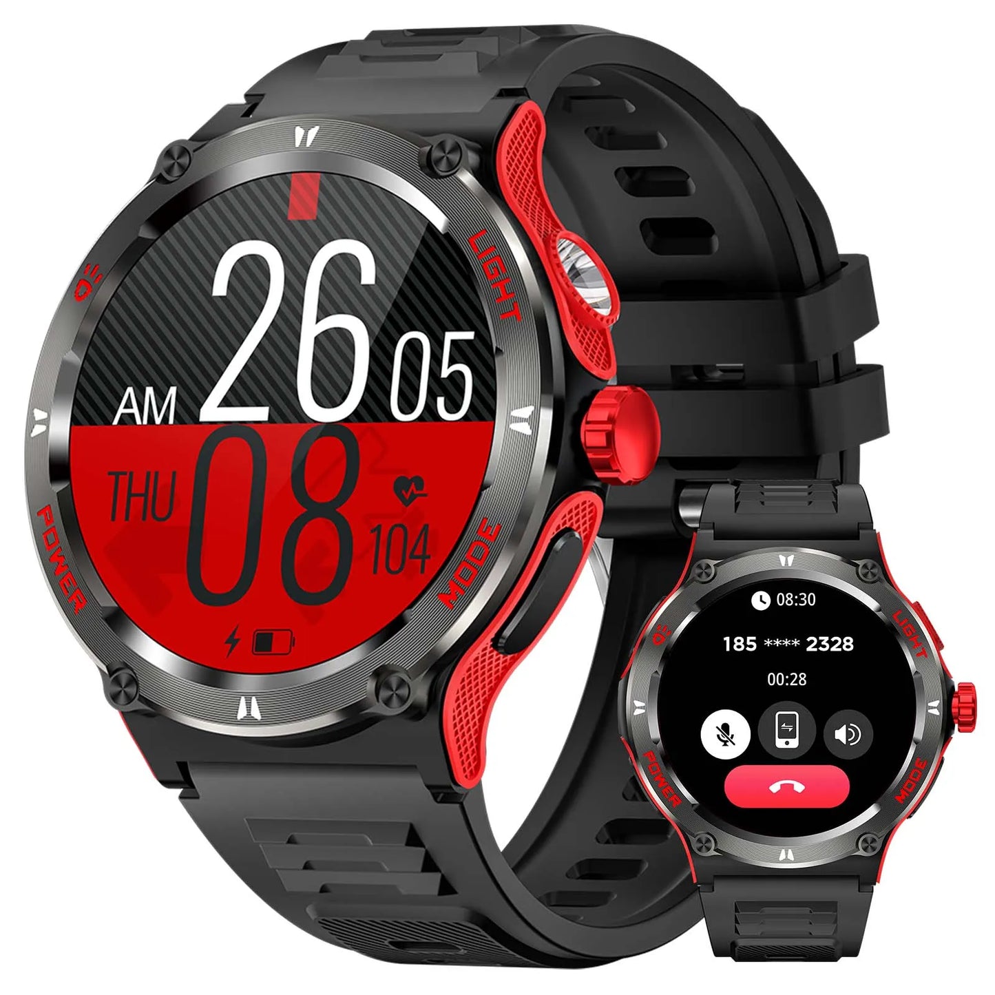 Smart Watch 3ATM Waterproof 1.53" KT76, Compass, LED Flashlight Heart Rate Sleep Analysis Bluetooth