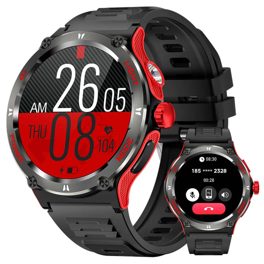 Smart Watch 3ATM Waterproof 1.53" KT76, Compass, LED Flashlight Heart Rate Sleep Analysis Bluetooth