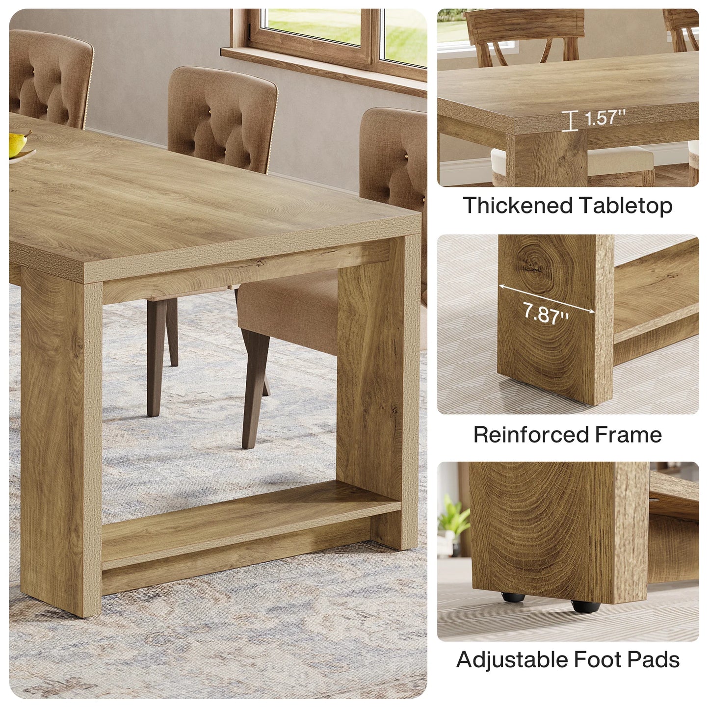 Tribesigns 86.61-Inch Dining Table for 6-8 People, Modern Long Kitchen Table,Pedestal Base, indoor
