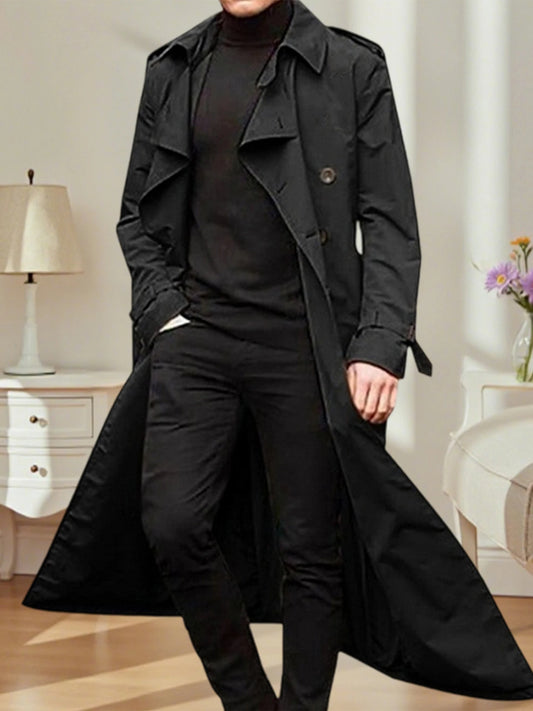 Men s Classic Wool Blend Trench Coat, Removable Belt, Notched Lapel Collar Warm Winter Overcoat