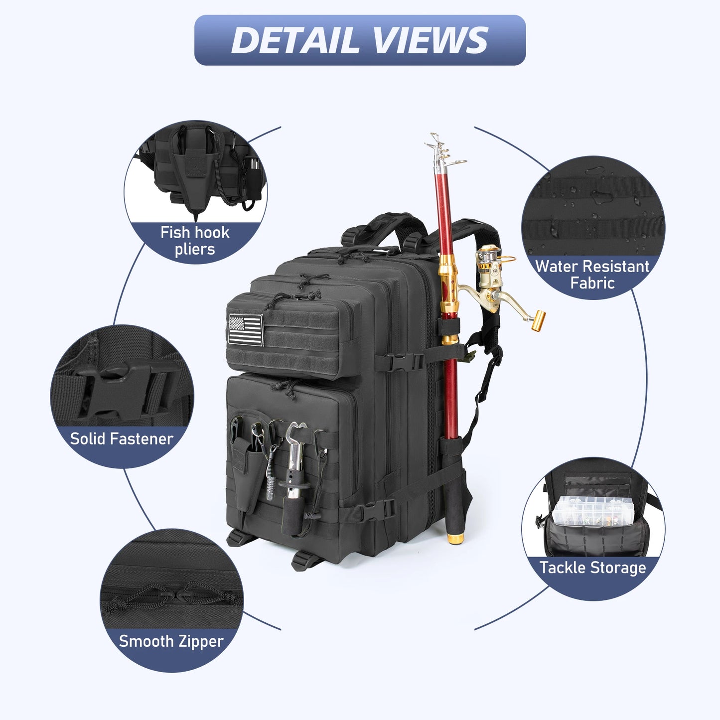 45L Fishing Hunting Bag Tactical Backpack Men's Travel Large Capacity Rucksacks Men Waterproof