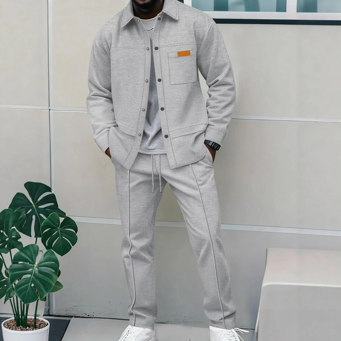 Luxury Men's Casual Flight Jacket Autumn Winter Two-Piece Set Cotton Blend Fiber Long Sleeve