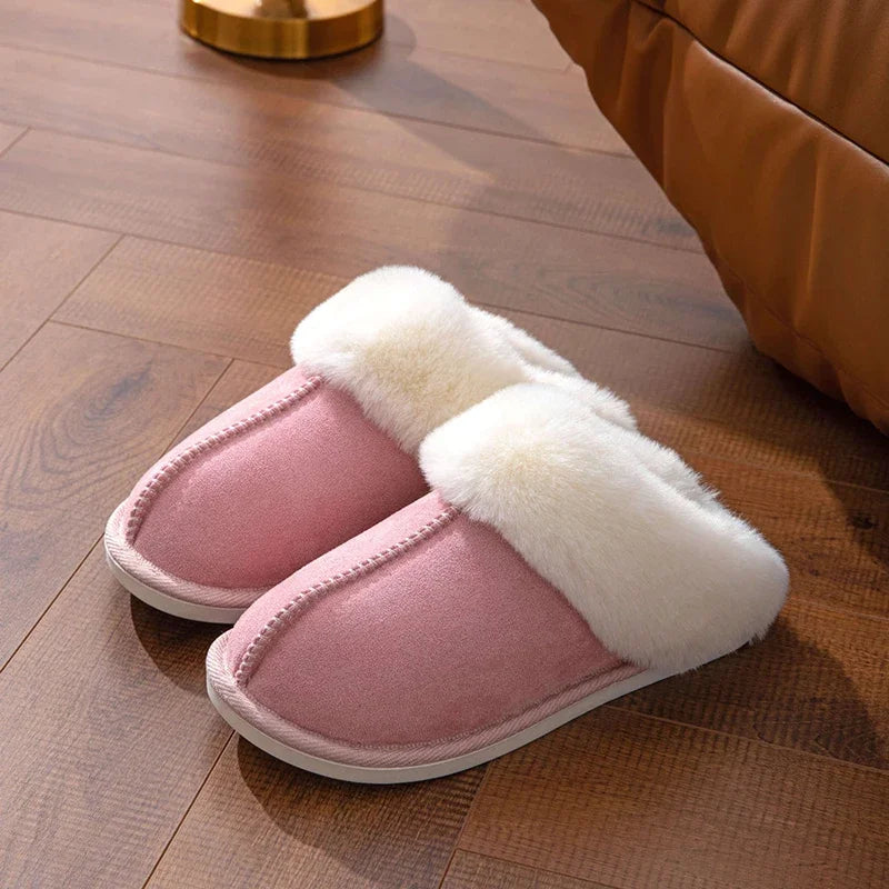 2025 Winter Warm Flat Fur Slippers Women Faux Suede  Slides Comfort Non Slip Indoor FloorCotton