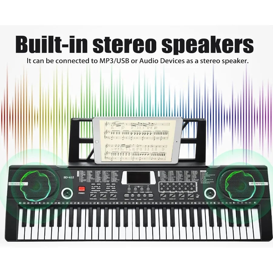 61 Key Portable Electronic piano Beginners,Builtin Speakers Microphone Adjustable Sheet Music Stand