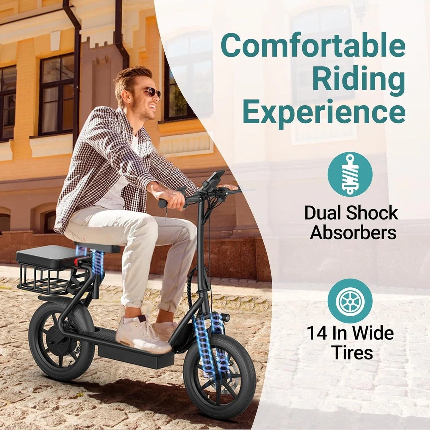 500W 14inch Electric Bicycle 10.4AH Battery 28M Max Range 22MPH Max Speed Shock Absorption Foldable