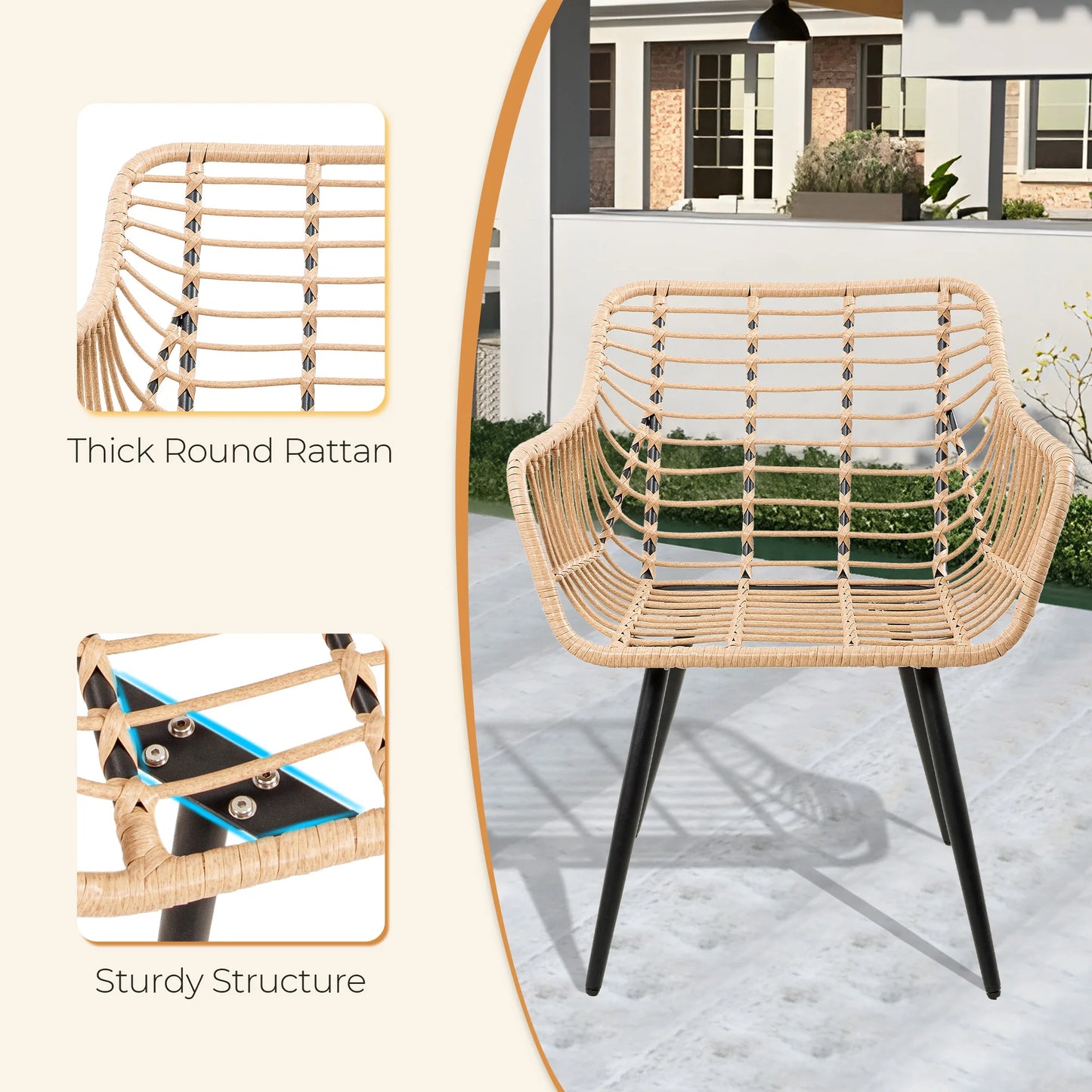 5 PiecePE Rattan Patio Furniture Set, Wicker Bistro Set, All-Weather Chairs, Ottoman & Coffee Table