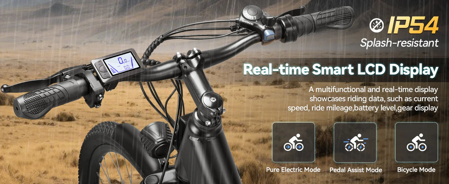 1000W Peak Electric Bike for Adult,26" Tires 50Miles Range Commuting Ebike,Removable,20MPH,7-Speed