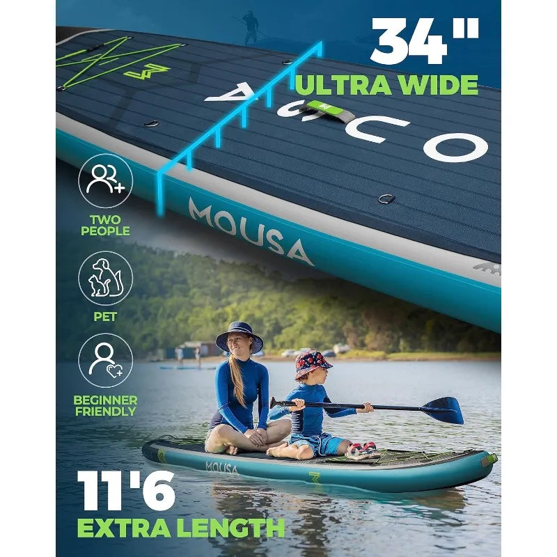 10'8/11'*35" Extra Wide Inflatable Paddle Boards, Stable; 3 People w/Shoulder Strap,100L Backpack