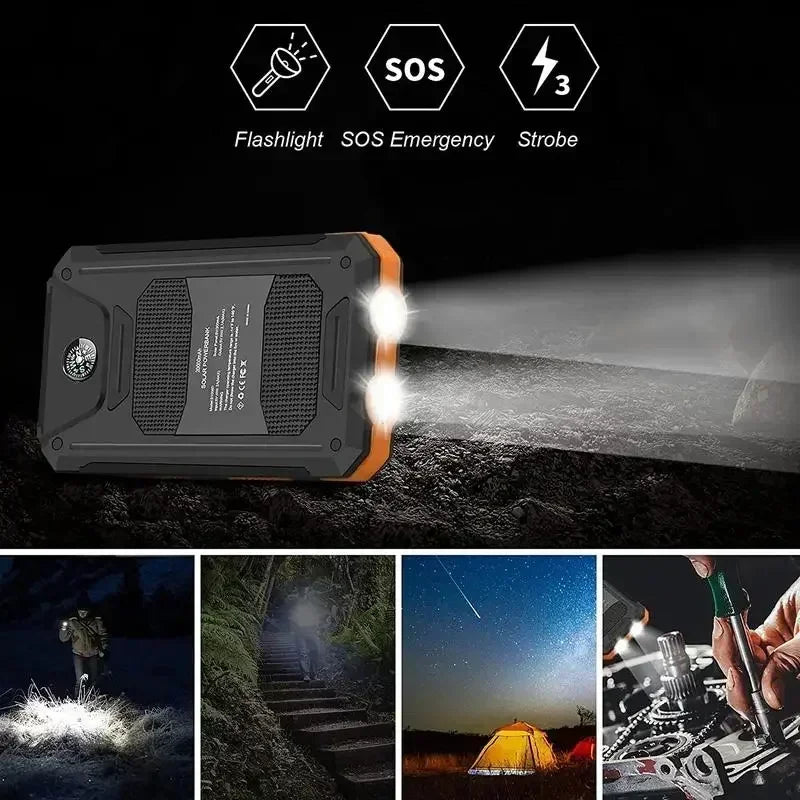 10000mAh Solar Power Bank 4-in-1 - Fast Charge+LED Light Outdoor Camping Gear
