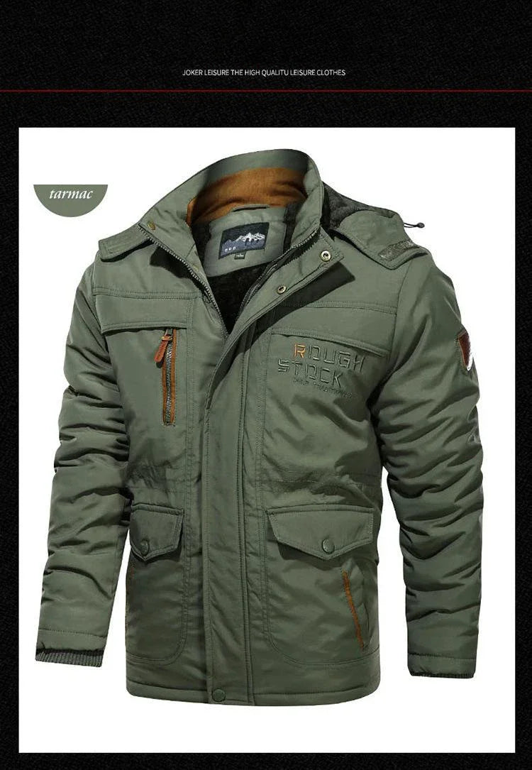 Men's Winter Jacket Fleece Linning Parka Coat Hooded Windbreaker Warm Big Size 6XL Multi-pocket