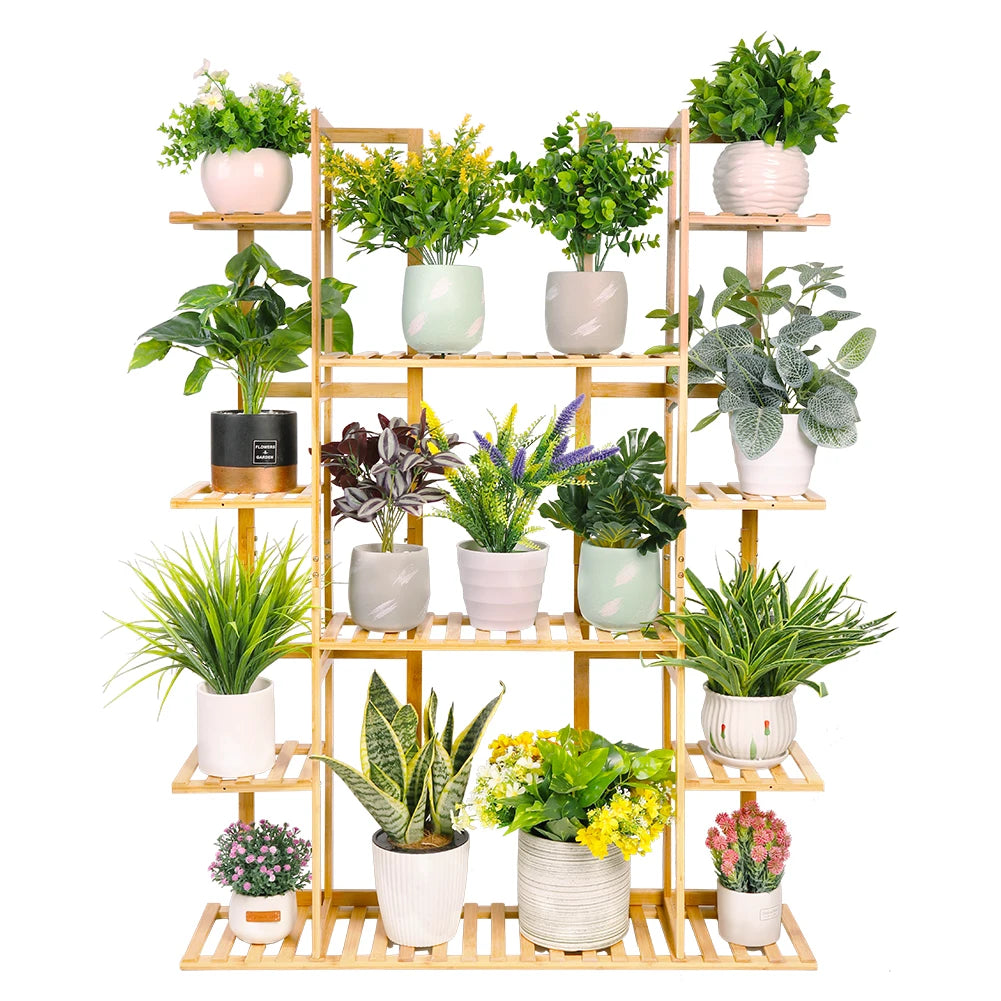 IndoorExtra Large Bamboo Plant Stand for Indoor Plants 9 Tier Organizer Living Room