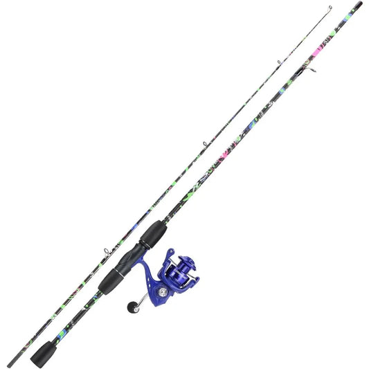2Piece 6Ft Graphite/Fiberglass Fishing Rod Combo, AntiReverse Spinning Reel, Fresh/Saltwater Angling