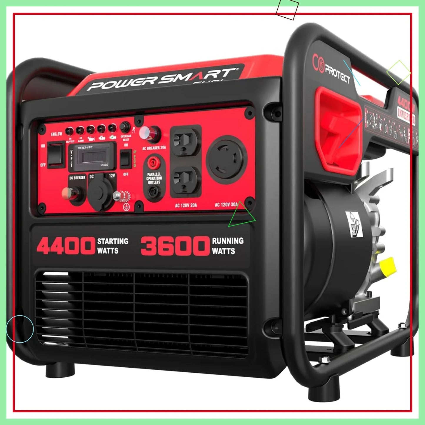 4400W Portable Inverter Generator, GAS Power, CO Sensor, Quiet-Lightweight,Home Backup, RV NOT SOLAR