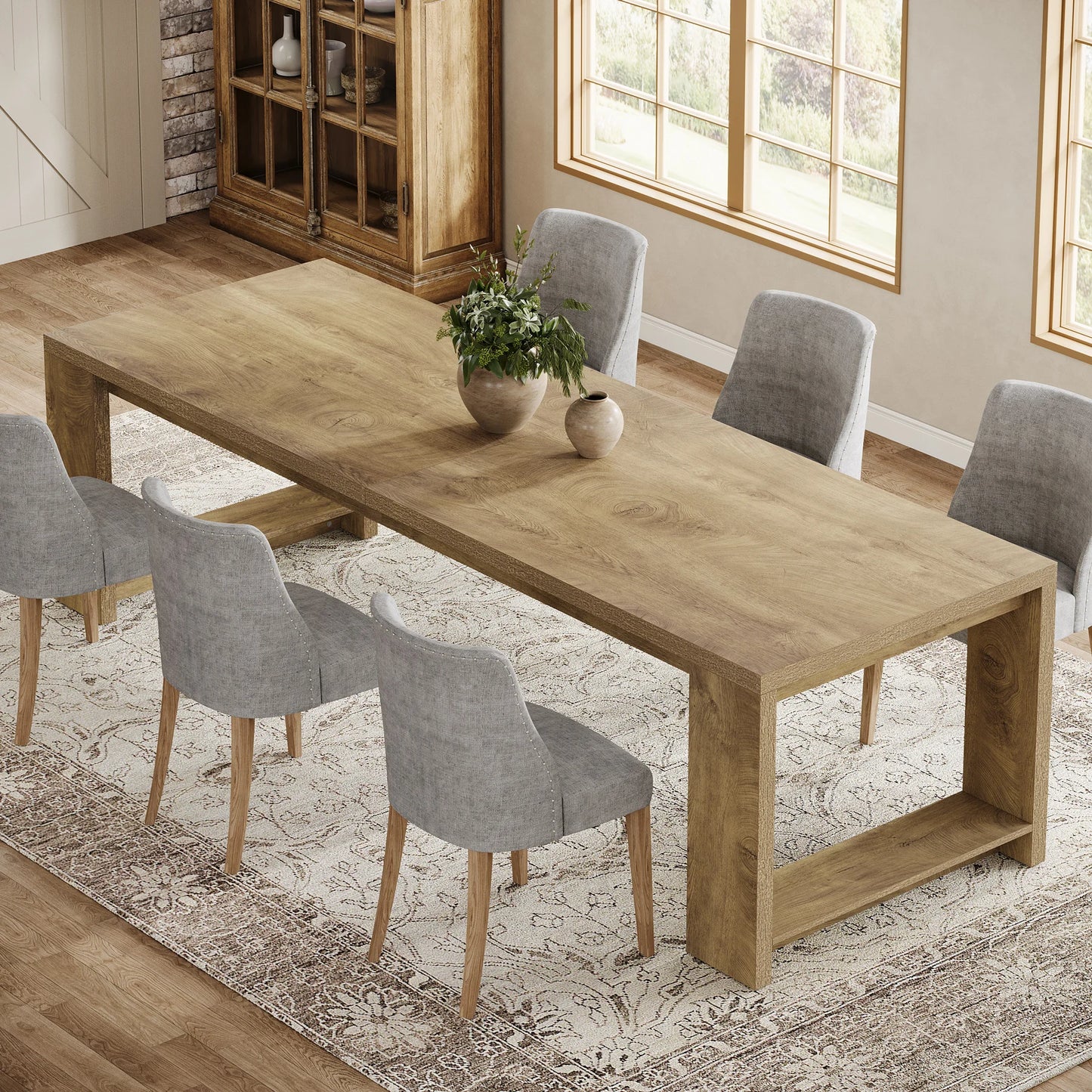 Tribesigns 86.61-Inch Dining Table for 6-8 People, Modern Long Kitchen Table,Pedestal Base, indoor