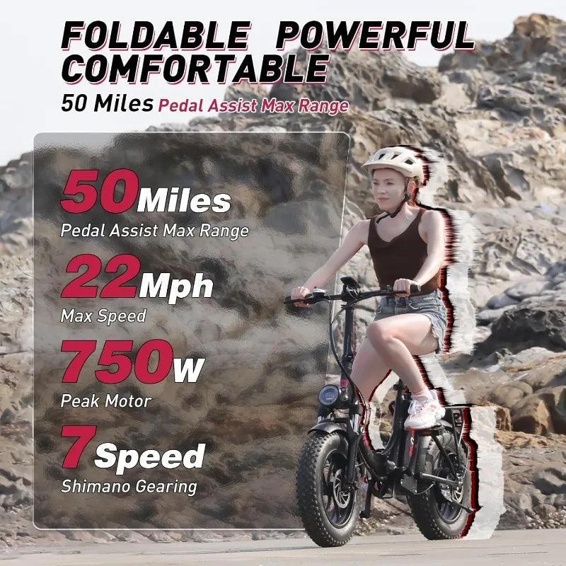 S14/S16 Electric Bike for Adults, Max 19/22 MPH Speed & 28/50 Miles Range (PAS), 500W/750W Peak