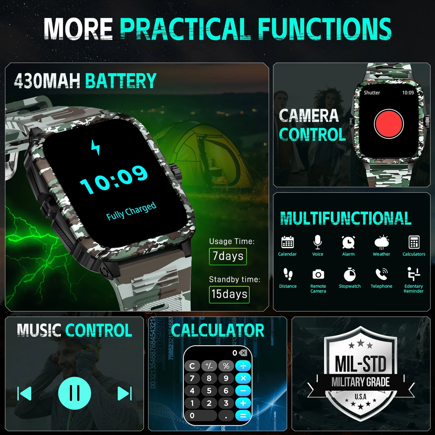 Smart Watch 3ATM Waterproof1.96" KT71 Fitness Tracker Heart Rate Bluetooth Call  Original Design