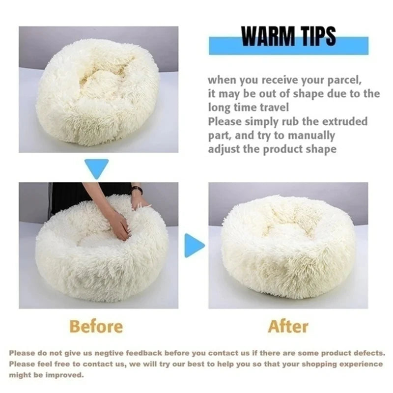 Round Dog/ Cat Bed Plush Basket Washable Pet Bed for Small Medium pet