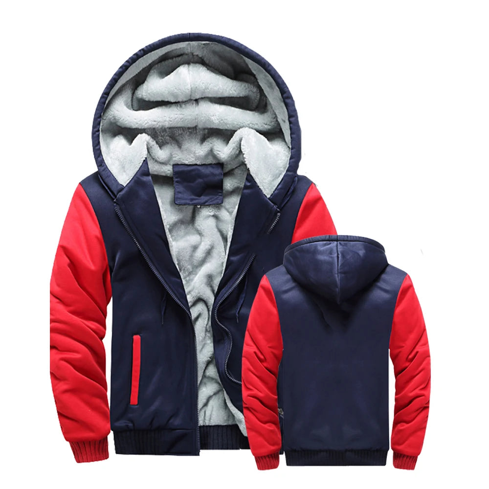 Winter Jacket Men Warm Thick Fleece Male Zipper Hooded  Outerwear Long Sleeves Sports Hoody