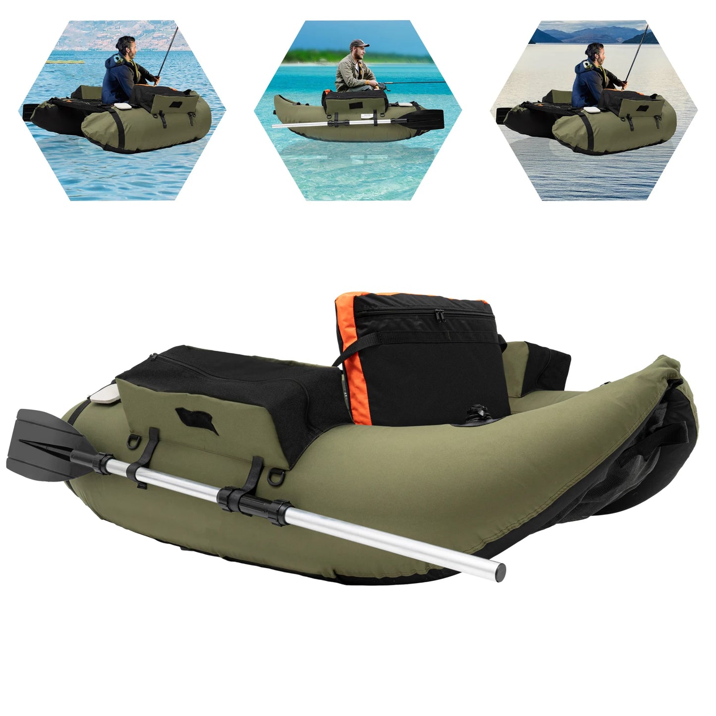 Inflatable Fishing Boat with Hand Air Pump Outdoor 136*105cm Max Capacity 286.6 lbs