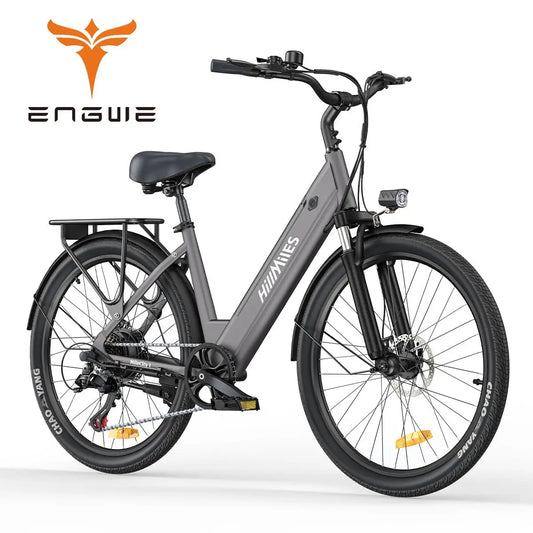 MileCity 1 26'' Commuter Electric Bicycle 700W Peak Motor 7 Speed Electric Bike , Gray