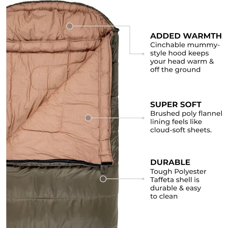 XL, -25F, 20F, 0F Degree Sleeping Bags, All Weather Warm , Adults and Kids, Camping Season