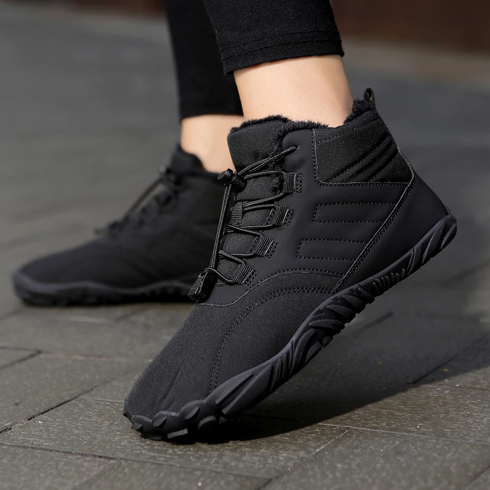 Winter Warm Running Barefoot Shoes Women Men Rubber High Ankle Boots Waterproof Non-Slip Breathable