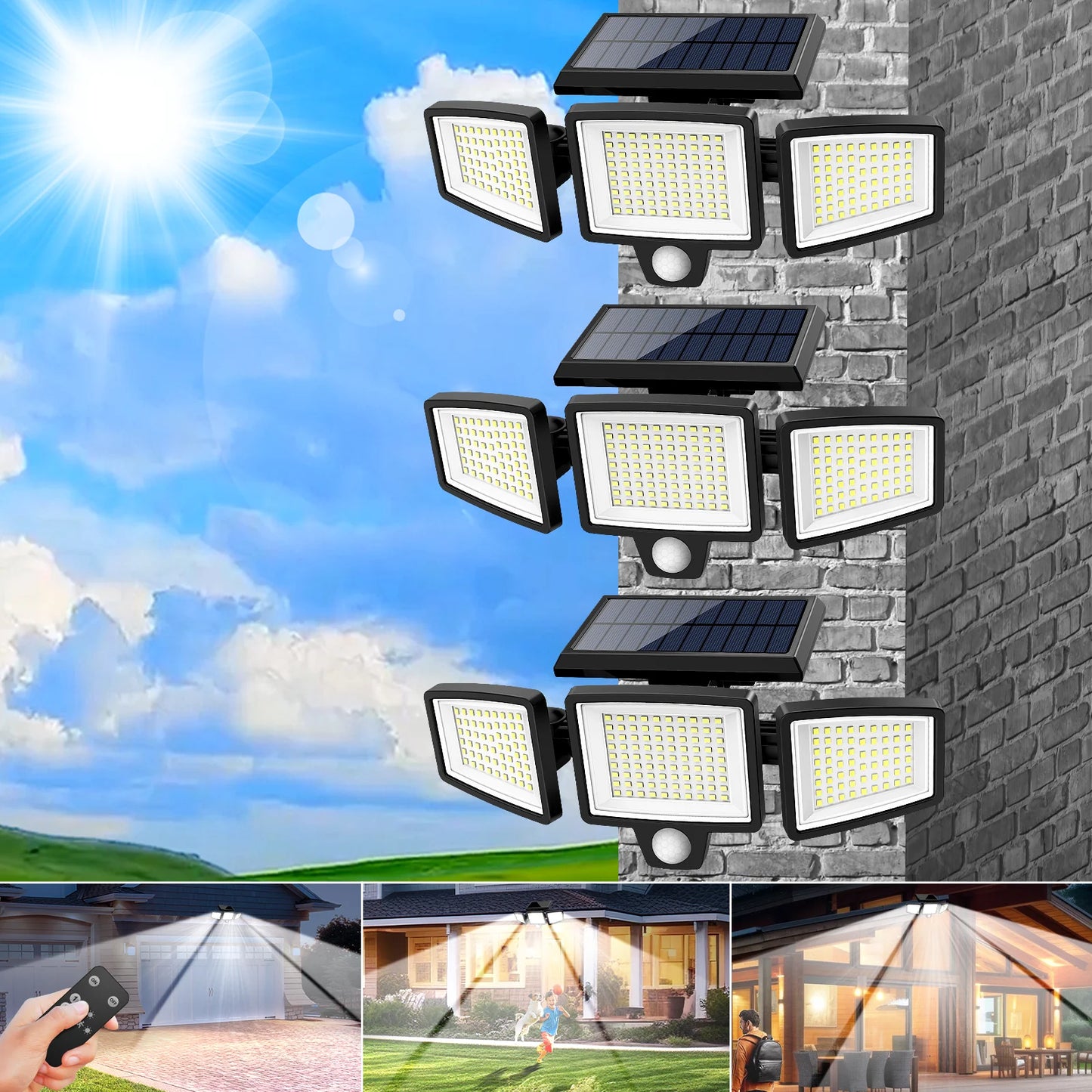 3Pack Outdoor Solar Lights, 210LED 2500LM Motion Sensor Security Lights, IP65 Waterproof