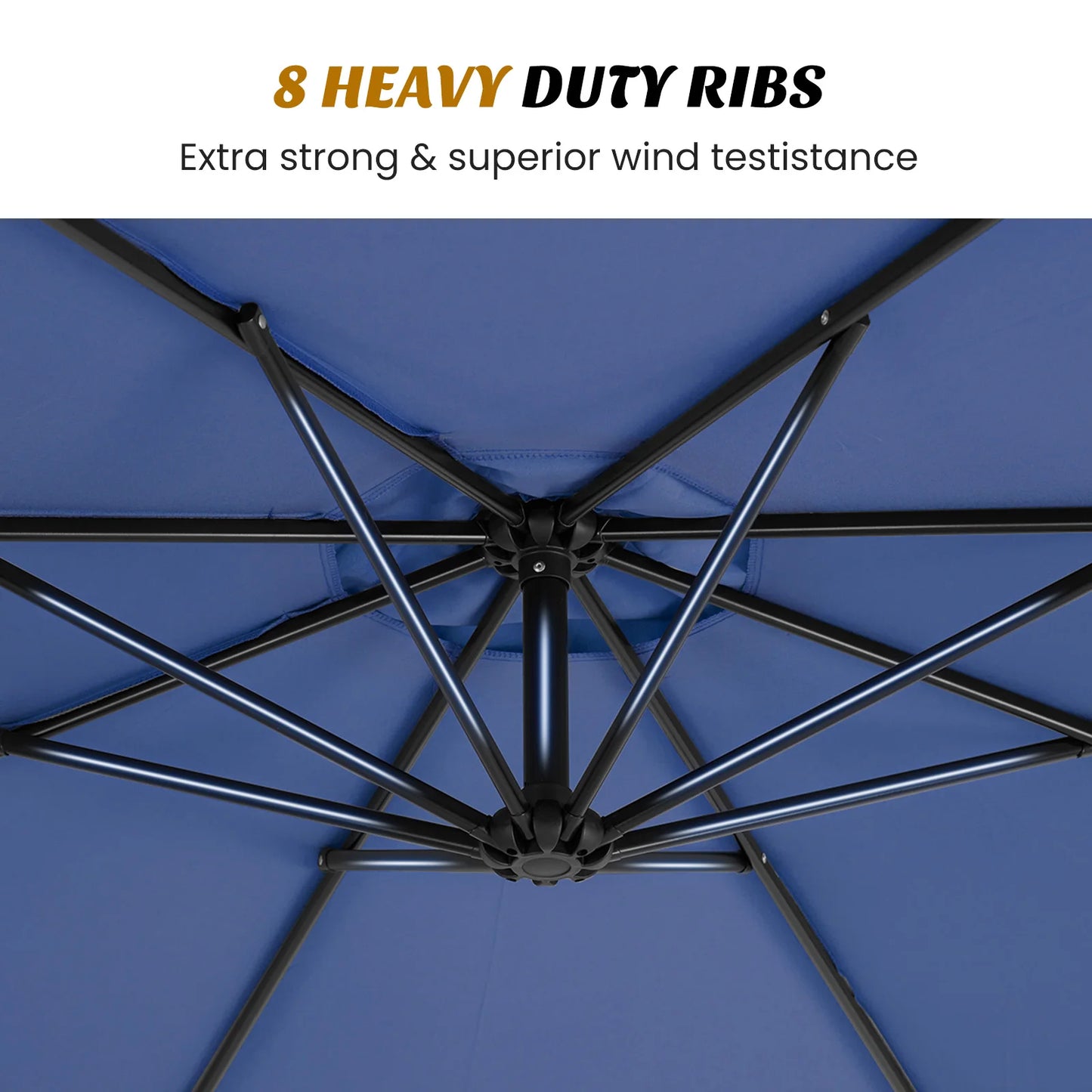 10FT Outdoor Patio Umbrella Hanging Cantilever,Easy Tilt Adjust,UV Protection 8 SturdyRibs yard deck