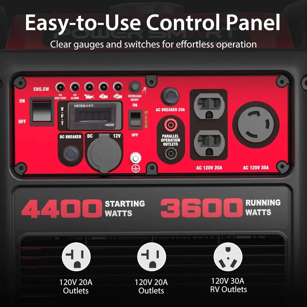 4400W Portable Inverter Generator, GAS Power, CO Sensor, Quiet-Lightweight,Home Backup, RV NOT SOLAR