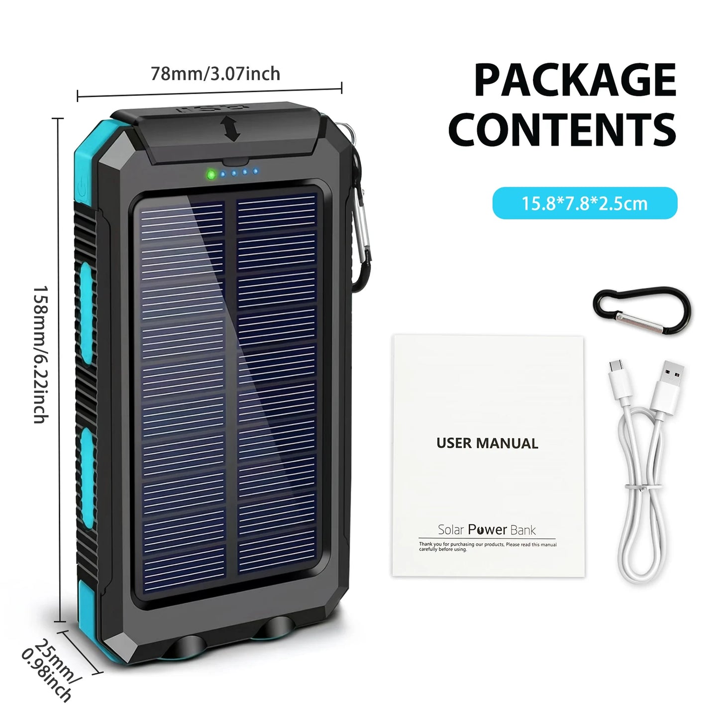 30000mAh Solar Power Bank Portable Dual 5V USB Ports 2 LED Light Flashlight Fast Charge phones ntbk
