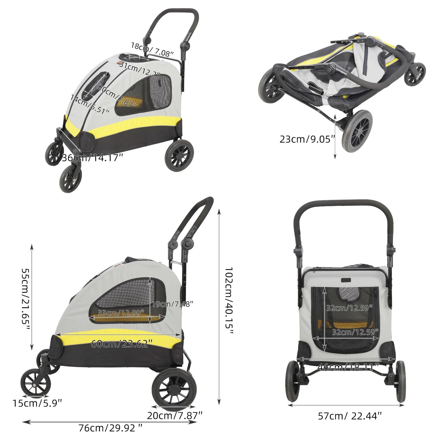 Dog Stroller Ultra-large 4 Wheels Foldable Cart Travel Trolley Outdoor Animal Carrier Load To 55kg