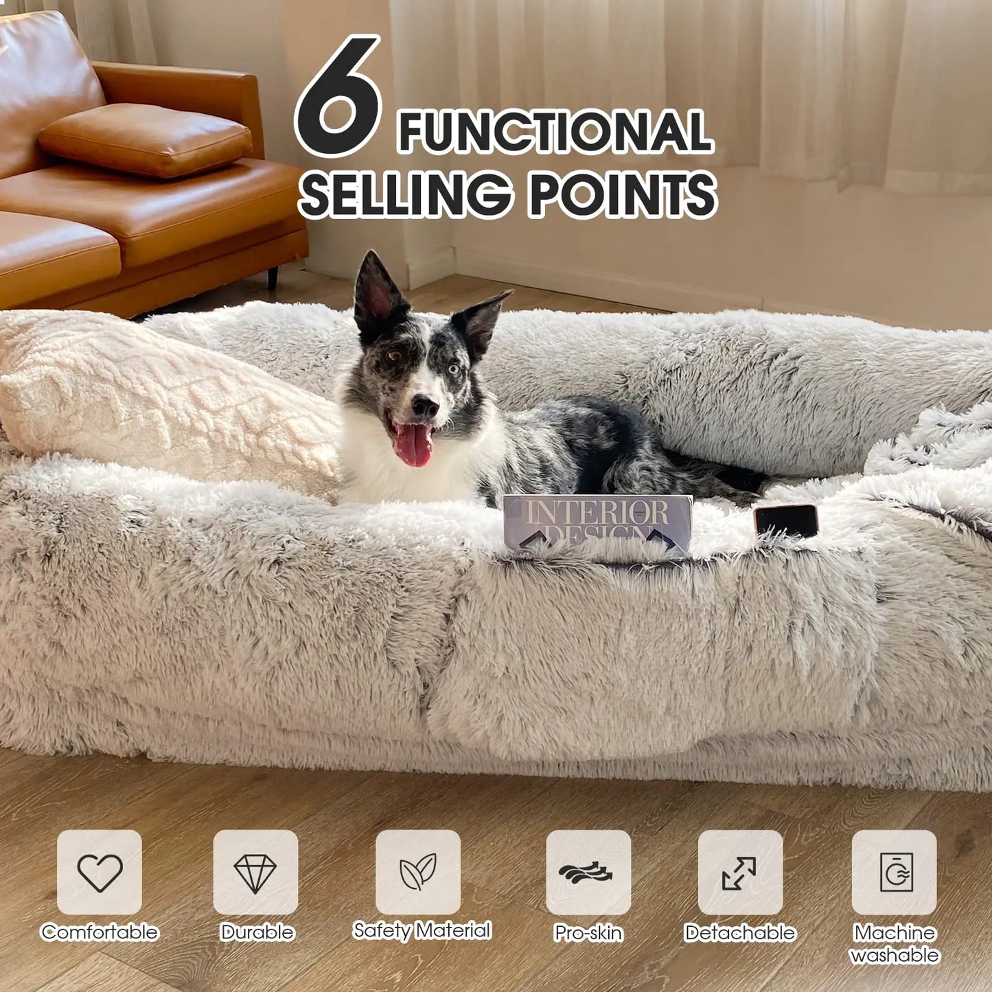Human Dog Bed, 71''x45''x12'' Size Fits You  Washable Faux Fur Doze Off, Napping Orthopedic