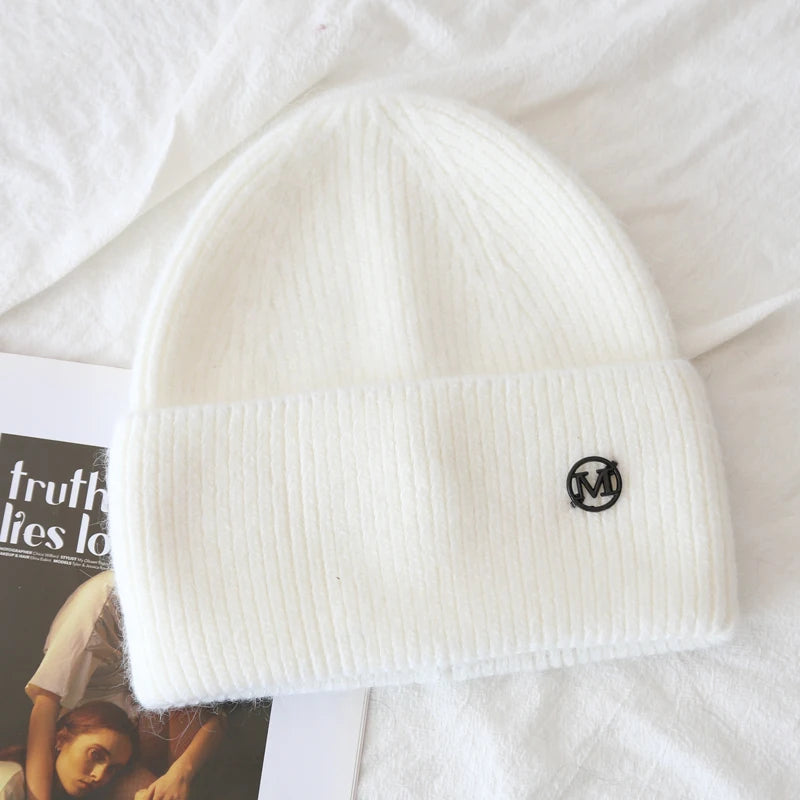 2024 Fluffy  Angora Hat Rabbit Fur Warm Winter Cashmere Wool Soft  Beanies Knitted Outdoor Female
