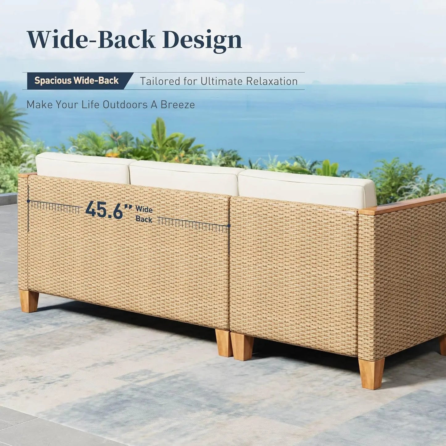 Small Patio Furniture Set, 3 Piece Wicker Outdoor Patio Conversation Set, Outside L-Shaped Sectional