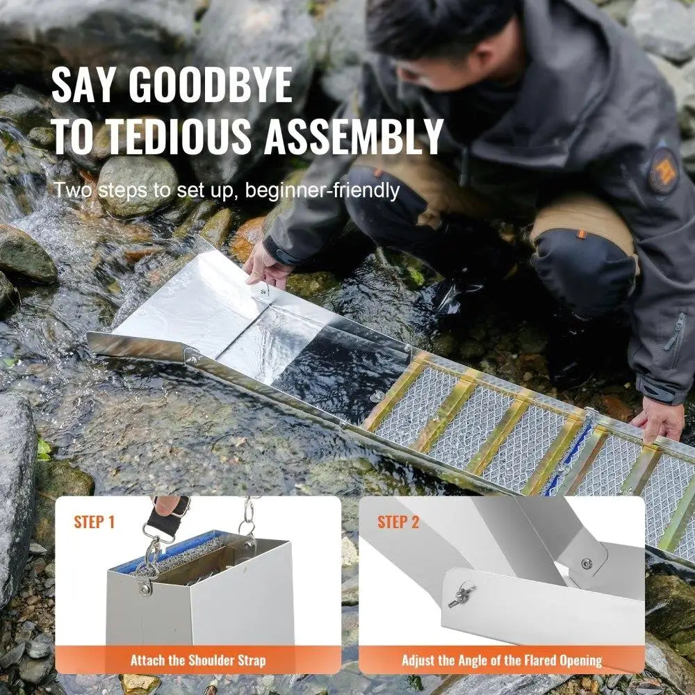 50 Inch Folding Sluice Box,23 Piece Gold Prospect Kit, Gold Pan Classifier Screen Separating Magnet