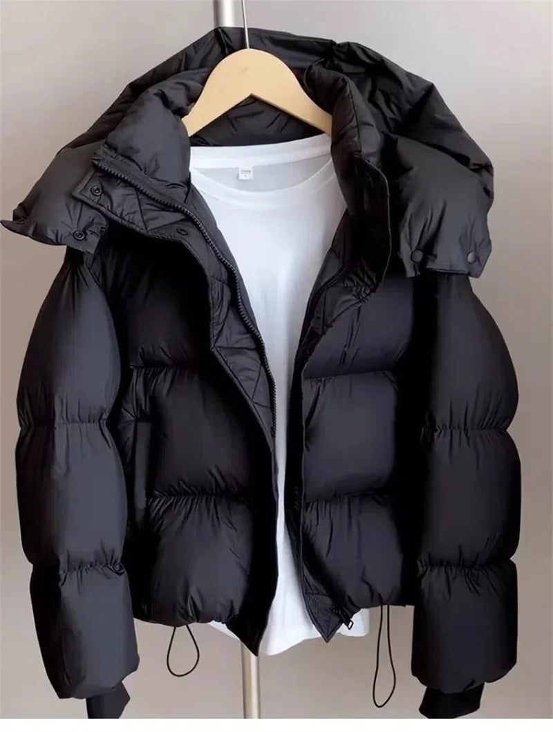 Ladies Short Down Cotton Jacket  Warm Down Cotton Parkas New Fashion Hooded Loose Lady Bread Coats