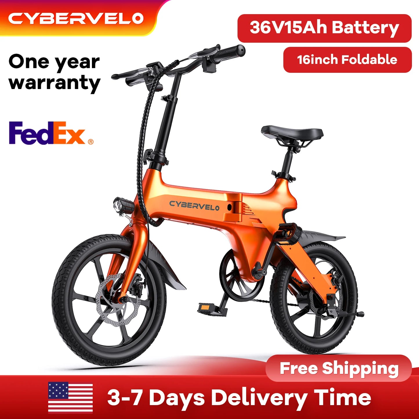 Cybervelo 500W Peak Motor, Foldable E-Bike,City 20MPH Ultra light weight Long Range Commuter
