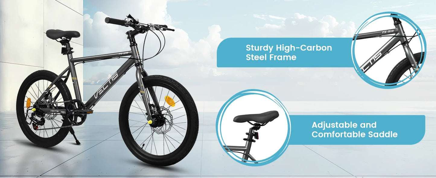 20 Inch Kids Bike for Boys Girls, 7-Speed Children Road Bike Steel Frame,Dual Disc Brakes,Ages 6-12