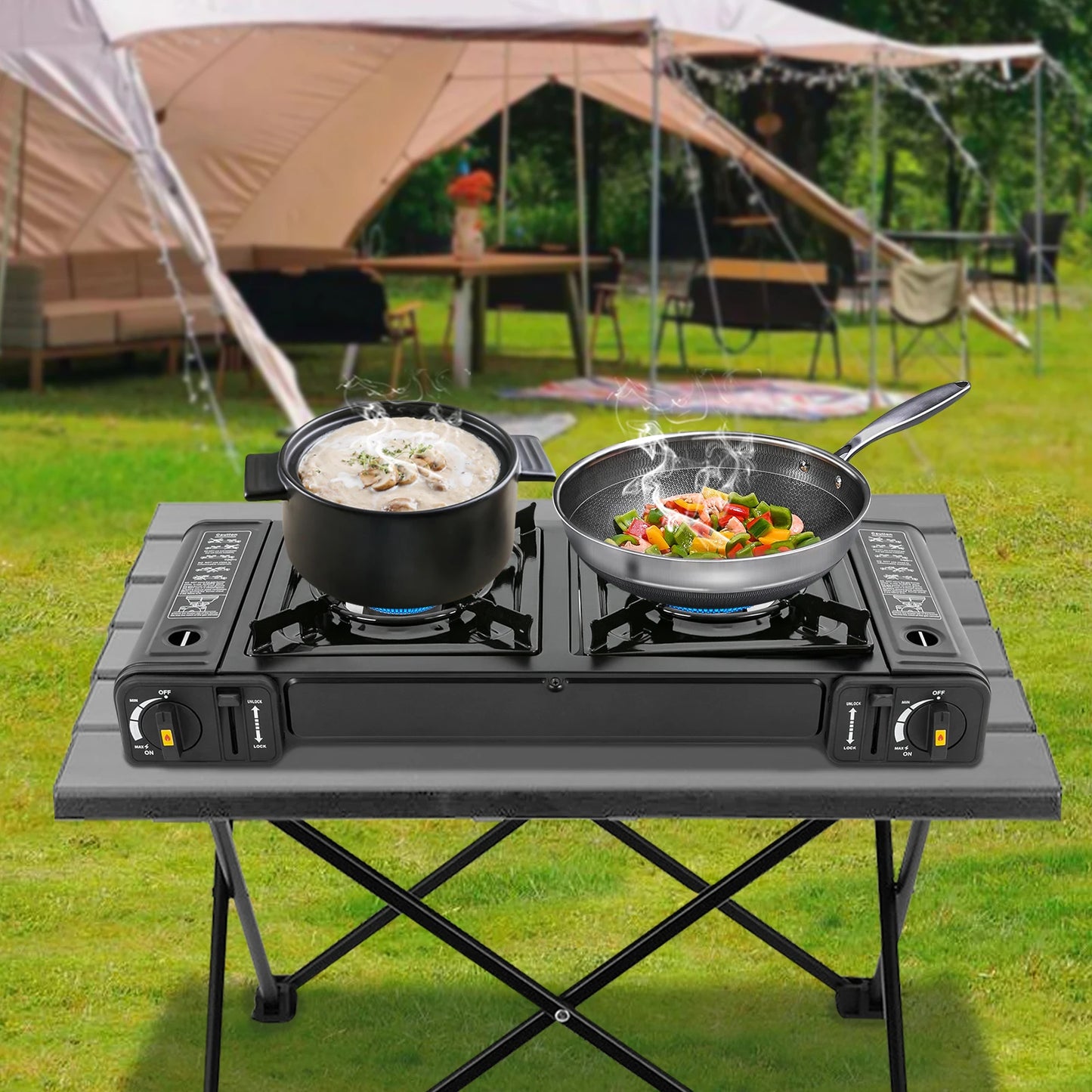 [Butane Camping Stove] Iron Copper Portable - 8x8in Stable Grate Auto Ignition