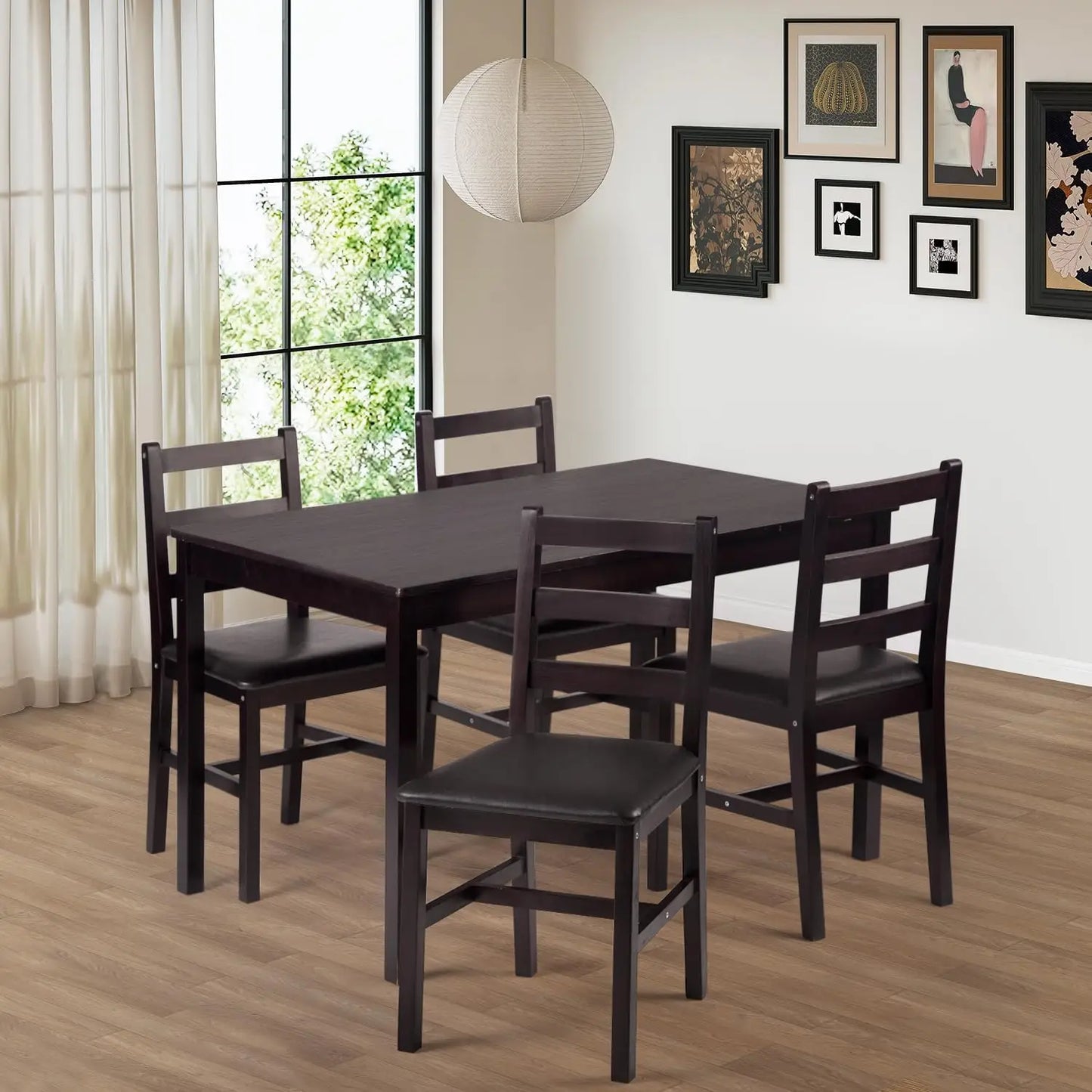 Kitchen Table &Chairs for 4 Dining Room Set,Wood Elegant for Small Space,Dark Brown