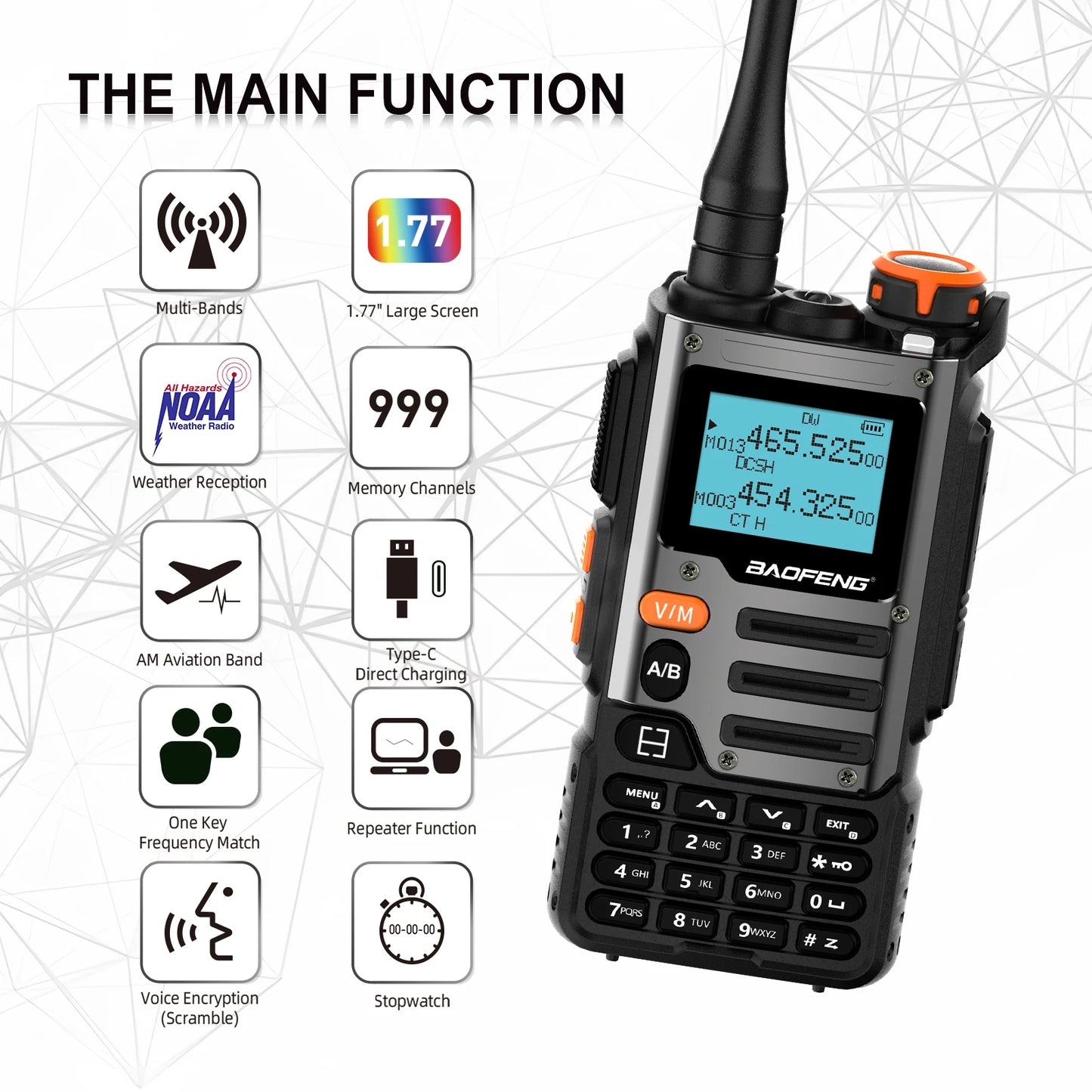 UV-K68 Walkie Air Band Radio TYPE-C K68 Charge UHF VHF DTMF FM NOAA Wireless Frequency Two Way
