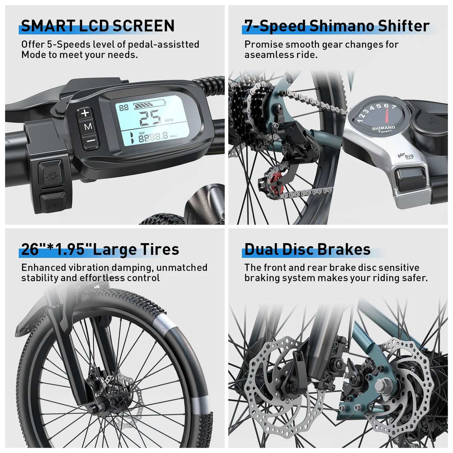 GREAT PRICE Electric Mountain Bike Adult 540W Peak Motor 36V Lithium Battery Long Range 26 Inch